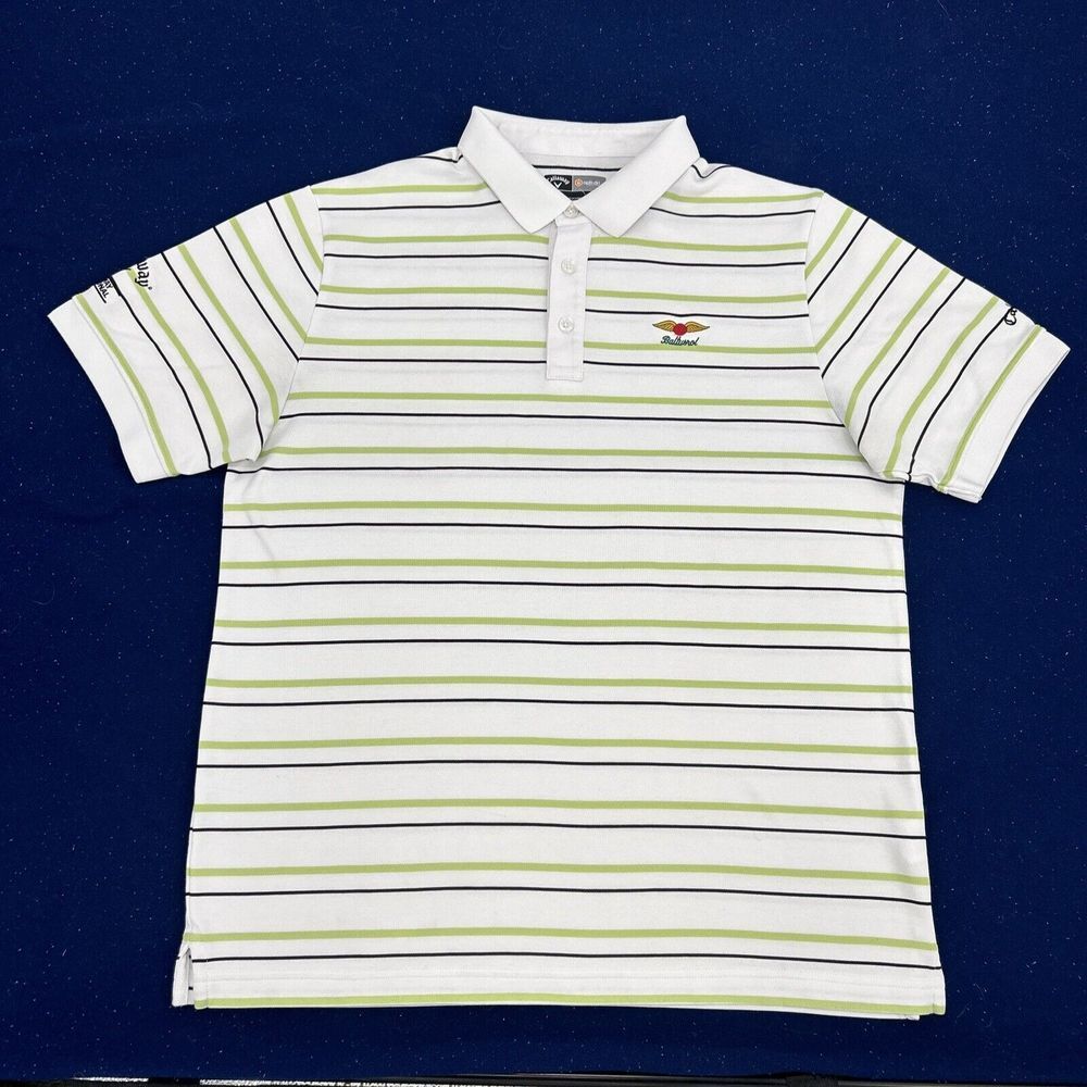 Callaway Shirt Mens‎ L White Stripes Short Sleeve Polo Opti-Dri Baltusrol Golf